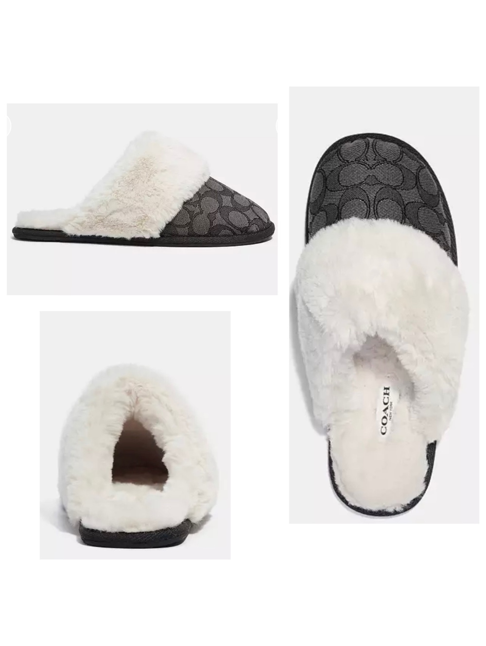 COACH Ziva Slippers in Signature Jacquard Charcoal Black Sz 10 (EU 40.5) NWOT